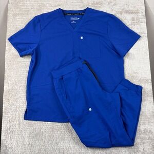 Fabletics Scrub Set Royal Blue V-Neck Top XXL Jogger Pants XL‎ Medical Uniform